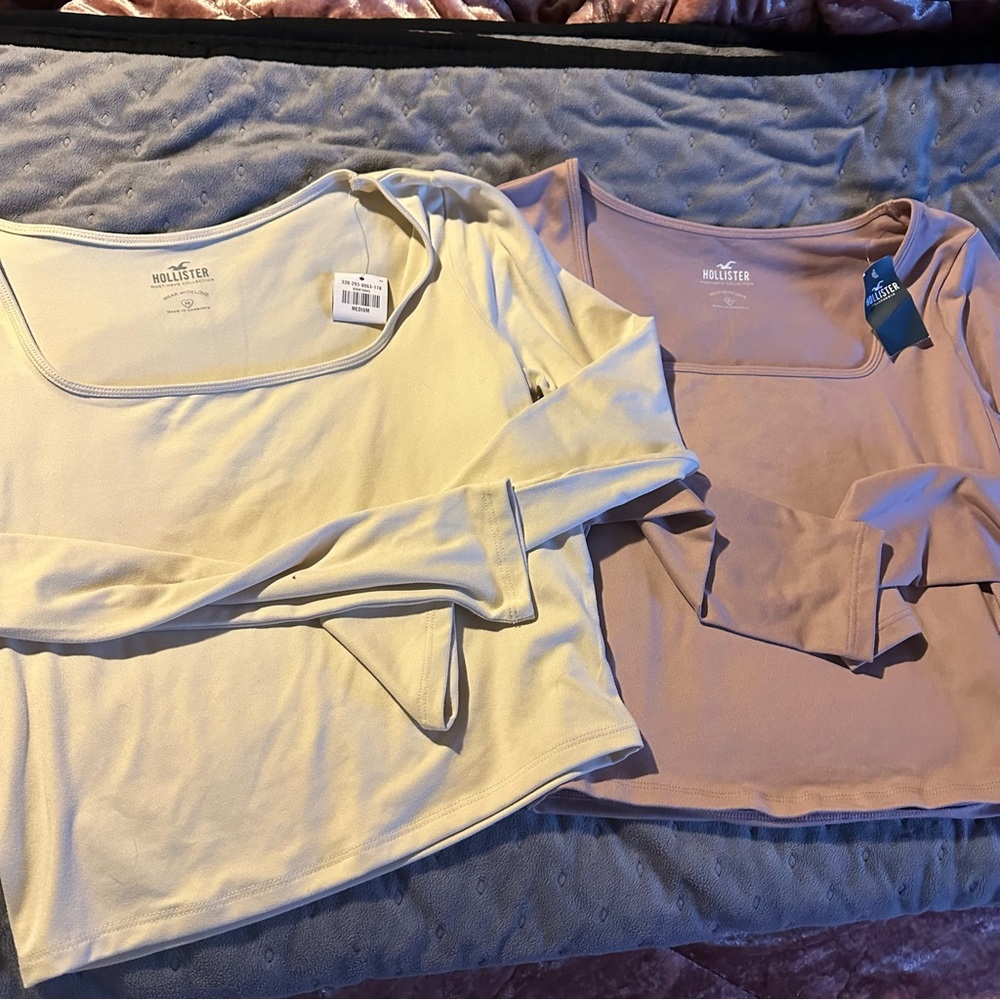 Hollister Cream and Tan Long Sleeve Tops medium new with tags